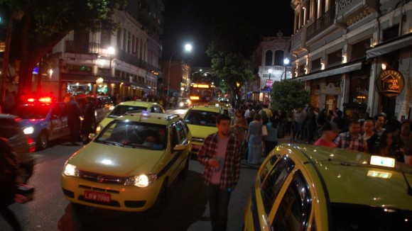 Street scene in Rio's Lapa neighborhood on a Friday night